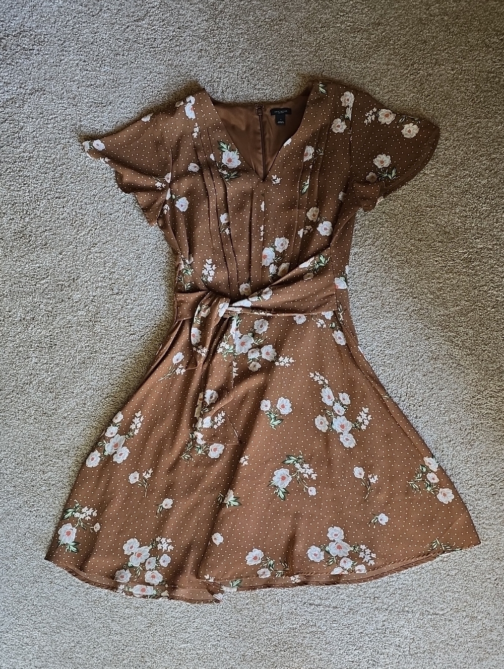 Ann Taylor Size 4 Brown Floral Tie-Waist Dress